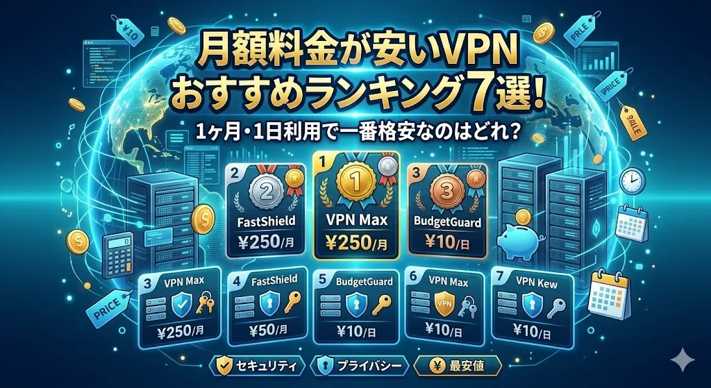 月額料金が安いVPNおすすめランキング7選！1ヶ月・1日利用で一番格安なのはどれ？