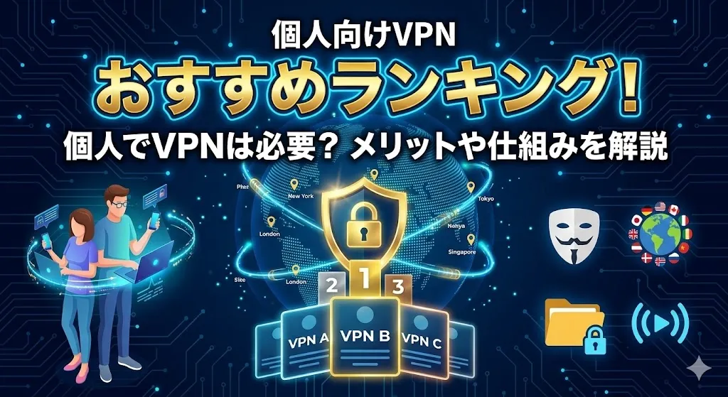 個人向けVPNおすすめランキング7選！個人でVPNは必要？メリットや仕組みを解説