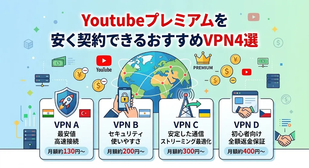 Youtubeプレミアムを安く契約できるおすすめVPN4選！